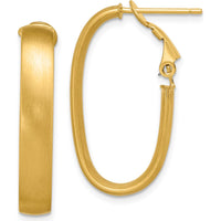 14K Yellow Gold Satin Finish Oval Hoop Earrings - 28.7mm Length by 0