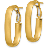 14K Yellow Gold Satin Finish Oval Hoop Earrings - 28.7mm Length by 0