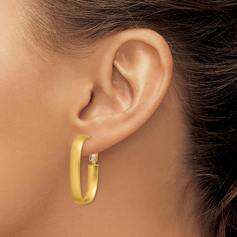 14K Yellow Gold Satin Finish Oval Hoop Earrings - 28.7mm Length by 0