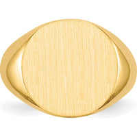 14K Yellow Gold Satin Finish Signet Ring - Custom Engravable - 15mm Top by 0