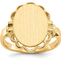 14K Yellow Gold Satin Finish Signet Ring - Engravable, 10.5x14.0mm Top by 0