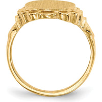 14K Yellow Gold Satin Finish Signet Ring - Engravable, 10.5x14.0mm Top by 0