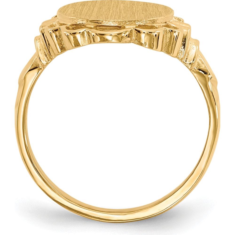 14K Yellow Gold Satin Finish Signet Ring - Engravable, 10.5x14.0mm Top by 0
