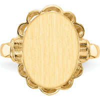 14K Yellow Gold Satin Finish Signet Ring - Engravable, 10.5x14.0mm Top by 0