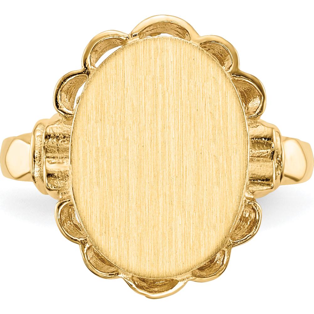 14K Yellow Gold Satin Finish Signet Ring - Engravable, 10.5x14.0mm Top by 0
