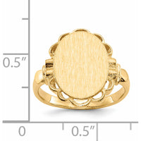 14K Yellow Gold Satin Finish Signet Ring - Engravable, 10.5x14.0mm Top by 0