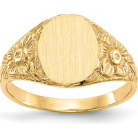 14K Yellow Gold Satin Finish Signet Ring - Engravable 8.0x10.0mm Face by 0