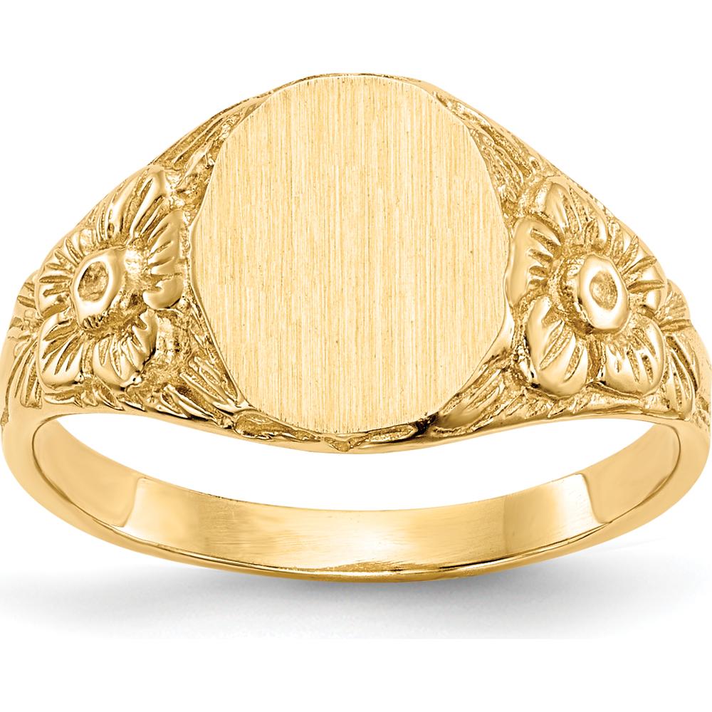 14K Yellow Gold Satin Finish Signet Ring - Engravable 8.0x10.0mm Face by 0