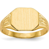 14K Yellow Gold Satin Finish Signet Ring with Engravable Top - Unisex Design by 0