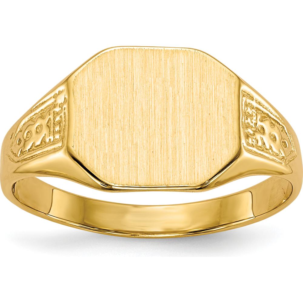 14K Yellow Gold Satin Finish Signet Ring with Engravable Top - Unisex Design by 0