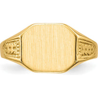 14K Yellow Gold Satin Finish Signet Ring with Engravable Top - Unisex Design by 0