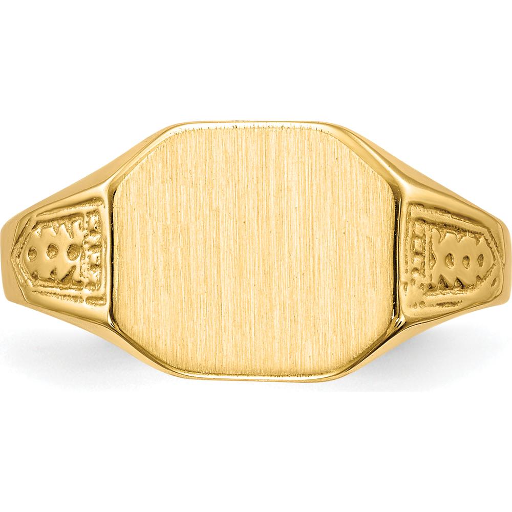 14K Yellow Gold Satin Finish Signet Ring with Engravable Top - Unisex Design by 0