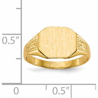 14K Yellow Gold Satin Finish Signet Ring with Engravable Top - Unisex Design by 0