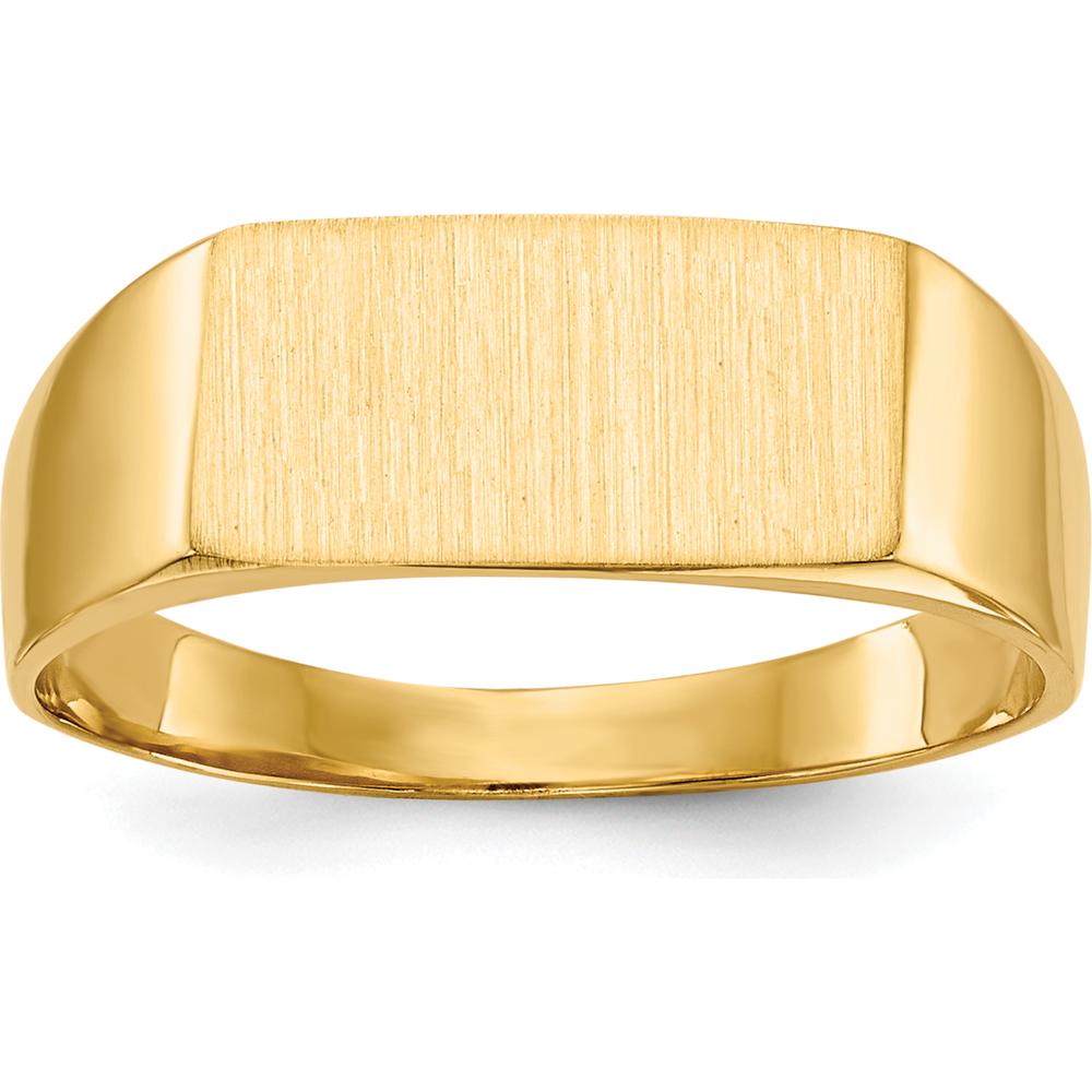 14K Yellow Gold Satin Finish Signet Ring with Tapered Band - Polished & Brushed Texture by 0