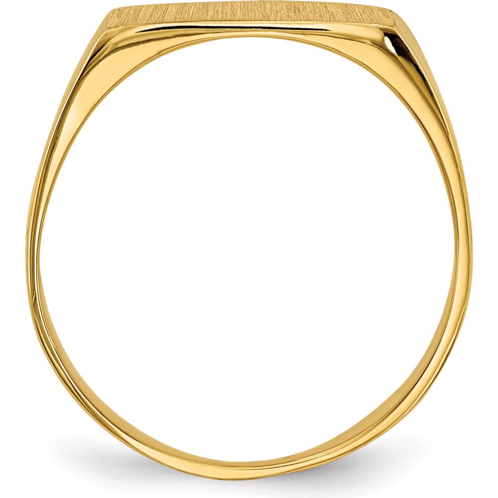 14K Yellow Gold Satin Finish Signet Ring with Tapered Band - Polished & Brushed Texture by 0