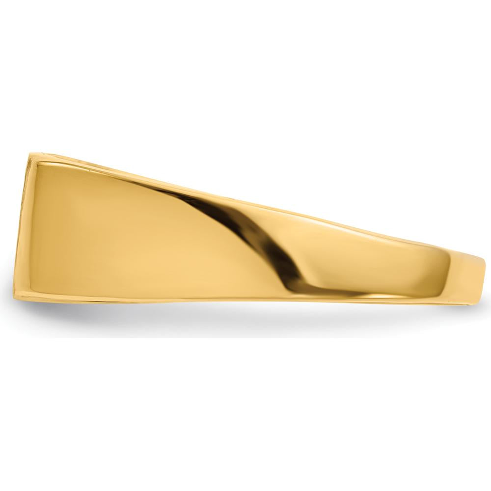 14K Yellow Gold Satin Finish Signet Ring with Tapered Band - Polished & Brushed Texture by 0