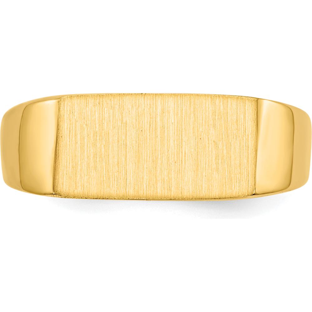 14K Yellow Gold Satin Finish Signet Ring with Tapered Band - Polished & Brushed Texture by 0