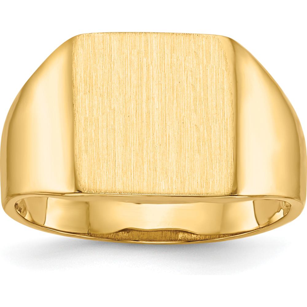 14K Yellow Gold Satin Finish Signet Ring with Tapered Band - Sizeable & Engravable by Oro Pregiato