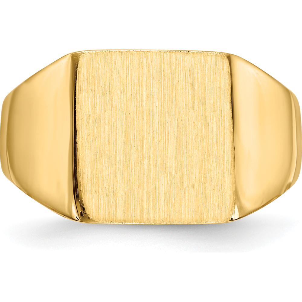 14K Yellow Gold Satin Finish Signet Ring with Tapered Band - Sizeable & Engravable by Oro Pregiato