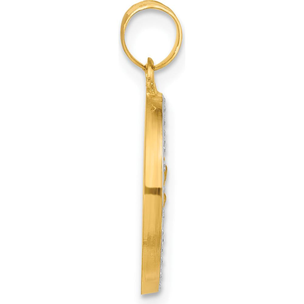 14K Yellow Gold Satin Finish St. Christopher Medal Pendant with White Rhodium Accents by Oro Pregiato