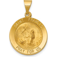 14K Yellow Gold Satin Finish St. Francis Prayer Pendant - 26.75mm by Oro Pregiato