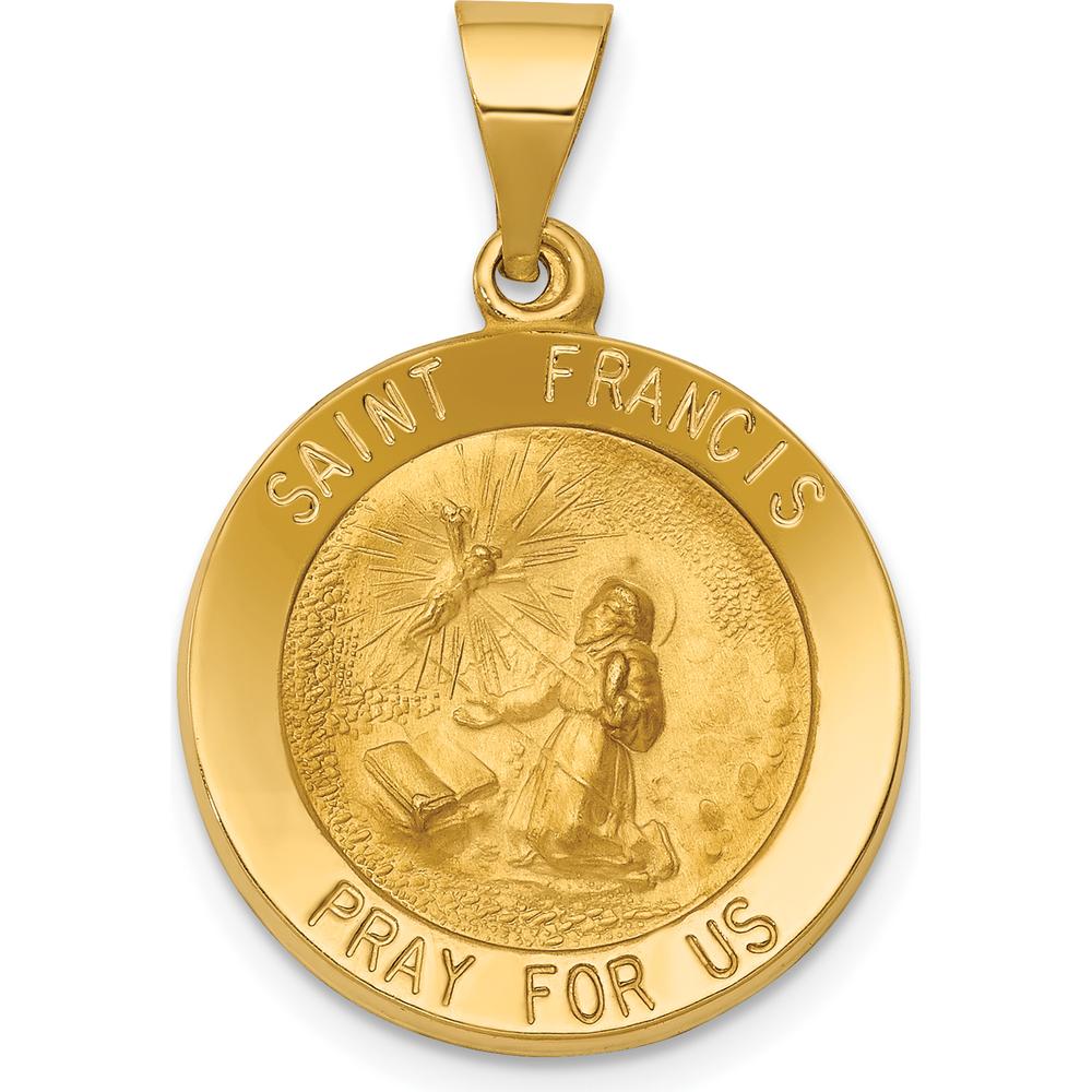 14K Yellow Gold Satin Finish St. Francis Prayer Pendant - 26.75mm by Oro Pregiato