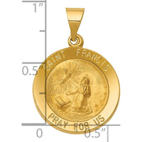 14K Yellow Gold Satin Finish St. Francis Prayer Pendant - 26.75mm by Oro Pregiato