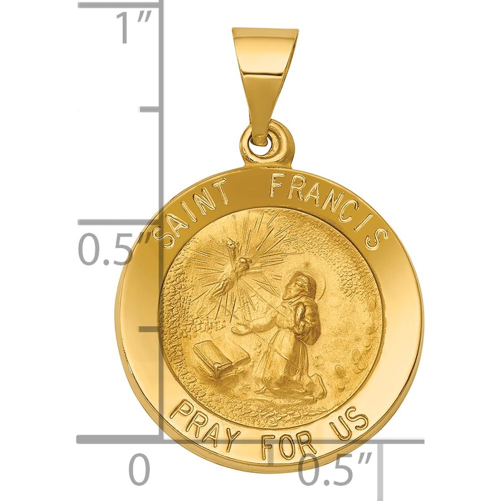 14K Yellow Gold Satin Finish St. Francis Prayer Pendant - 26.75mm by Oro Pregiato