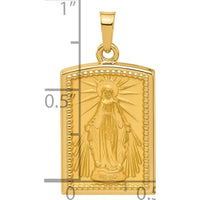14K Yellow Gold Satin Finished Miraculous Medal Rectangular Pendant by Oro Pregiato