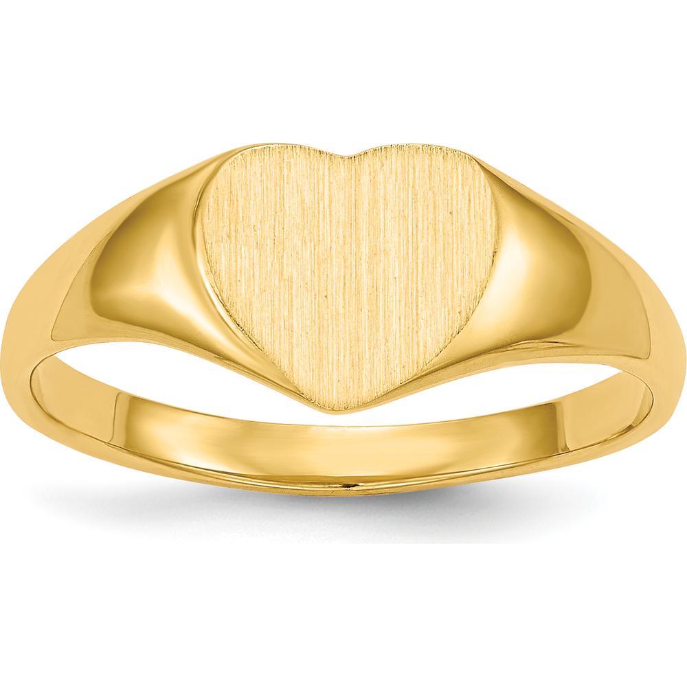 14K Yellow Gold Satin Heart Signet Ring with Polished Tapered Band - 8.5x7.5mm by 0