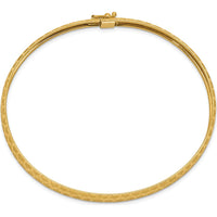 14K Yellow Gold Satin Hexagonal Design Diamond-Cut 6.5mm Flexible Oval Bangle Bracelet by Oro Pregiato