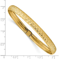 14K Yellow Gold Satin Hexagonal Design Diamond-Cut 6.5mm Flexible Oval Bangle Bracelet by Oro Pregiato