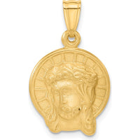 14K Yellow Gold Satin Jesus Medal Pendant with Diamond-Cut Texture by Oro Pregiato