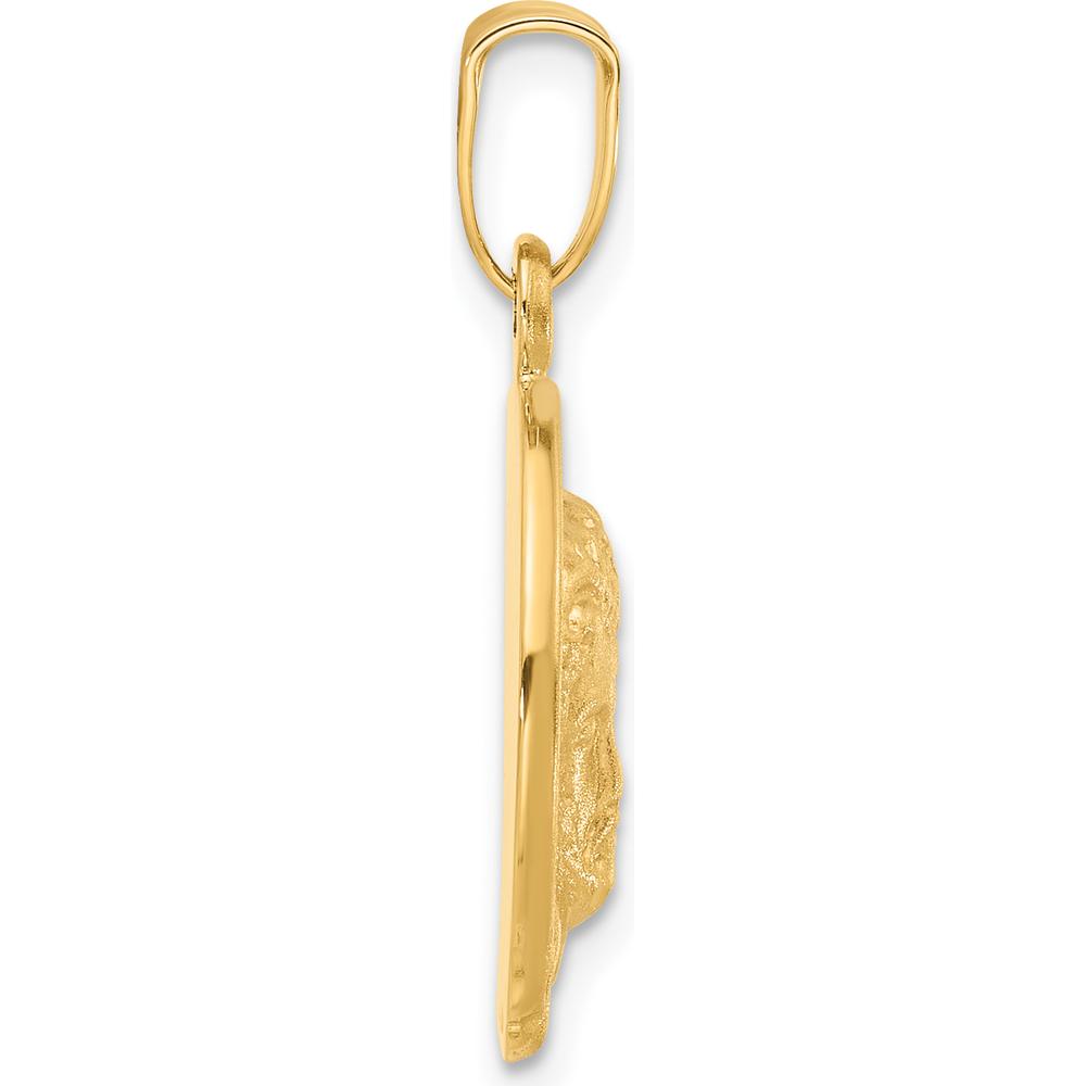 14K Yellow Gold Satin Jesus Medal Pendant with Diamond-Cut Texture by Oro Pregiato