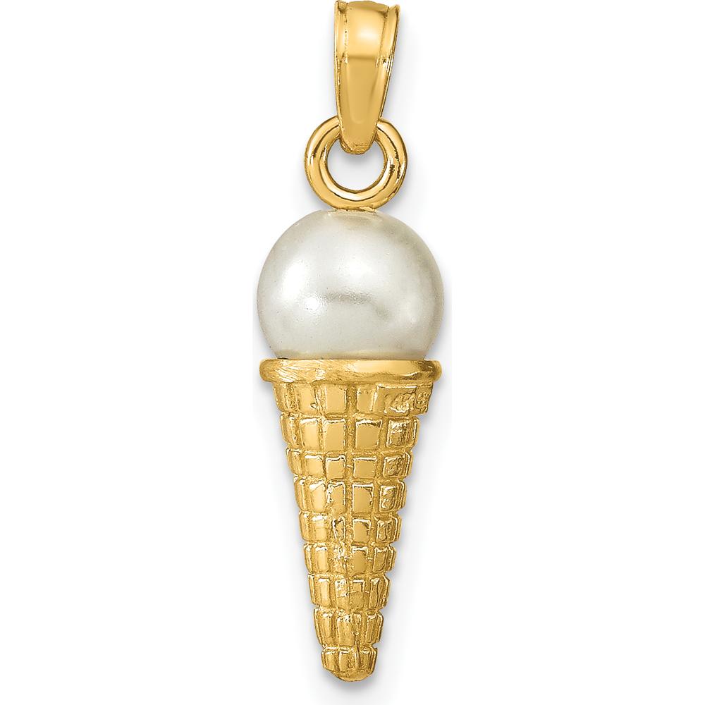 14K Yellow Gold Satin Polished 3D Ice Cream Cone Pendant - Playful Charm by Oro Pregiato
