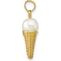 14K Yellow Gold Satin Polished 3D Ice Cream Cone Pendant - Playful Charm by Oro Pregiato