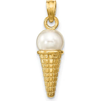 14K Yellow Gold Satin Polished 3D Ice Cream Cone Pendant - Playful Charm by Oro Pregiato