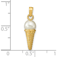 14K Yellow Gold Satin Polished 3D Ice Cream Cone Pendant - Playful Charm by Oro Pregiato