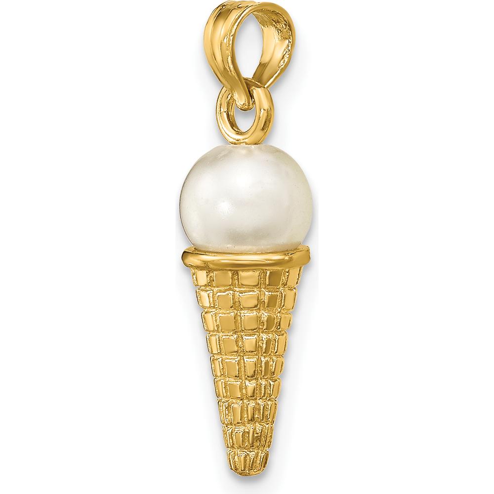 14K Yellow Gold Satin Polished 3D Ice Cream Cone Pendant - Playful Charm by Oro Pregiato