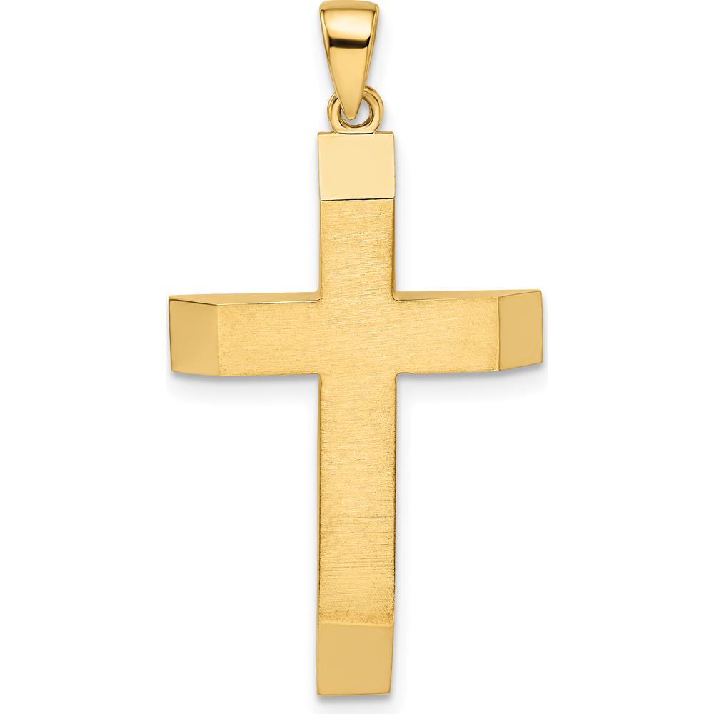 14K Yellow Gold Satin/Polished Beveled Large Latin Cross Pendant - 35mm Length by Oro Pregiato