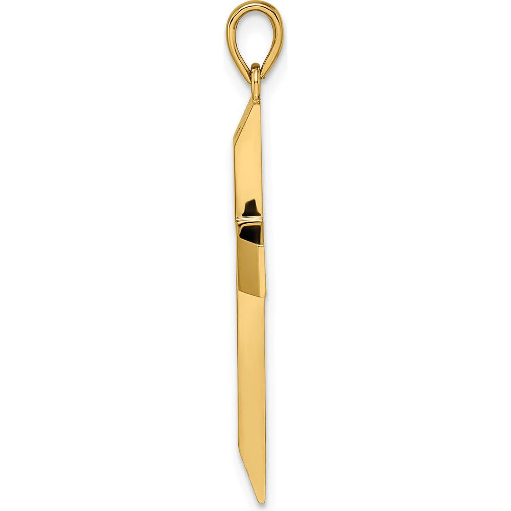 14K Yellow Gold Satin/Polished Beveled Large Latin Cross Pendant - 35mm Length by Oro Pregiato