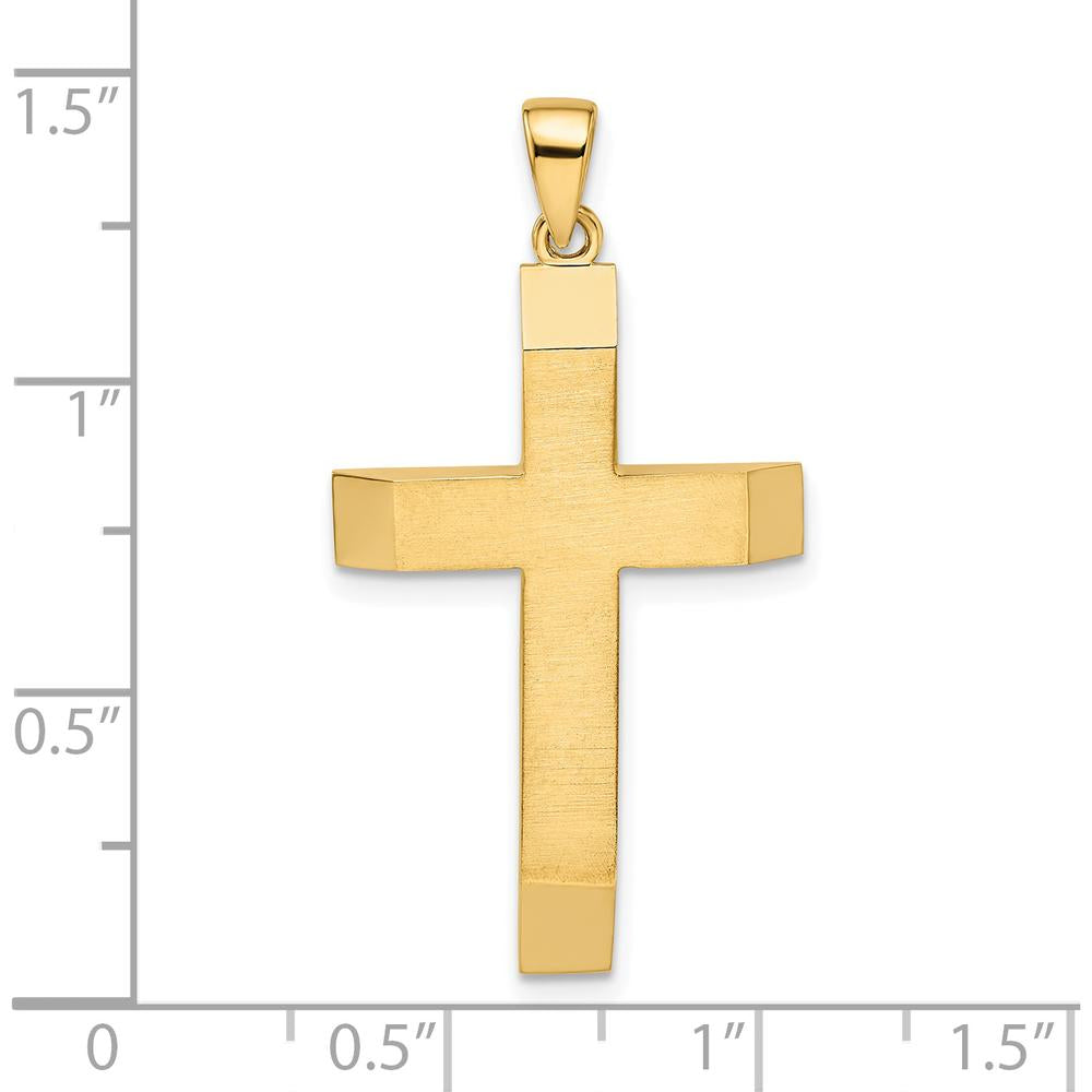 14K Yellow Gold Satin/Polished Beveled Large Latin Cross Pendant - 35mm Length by Oro Pregiato
