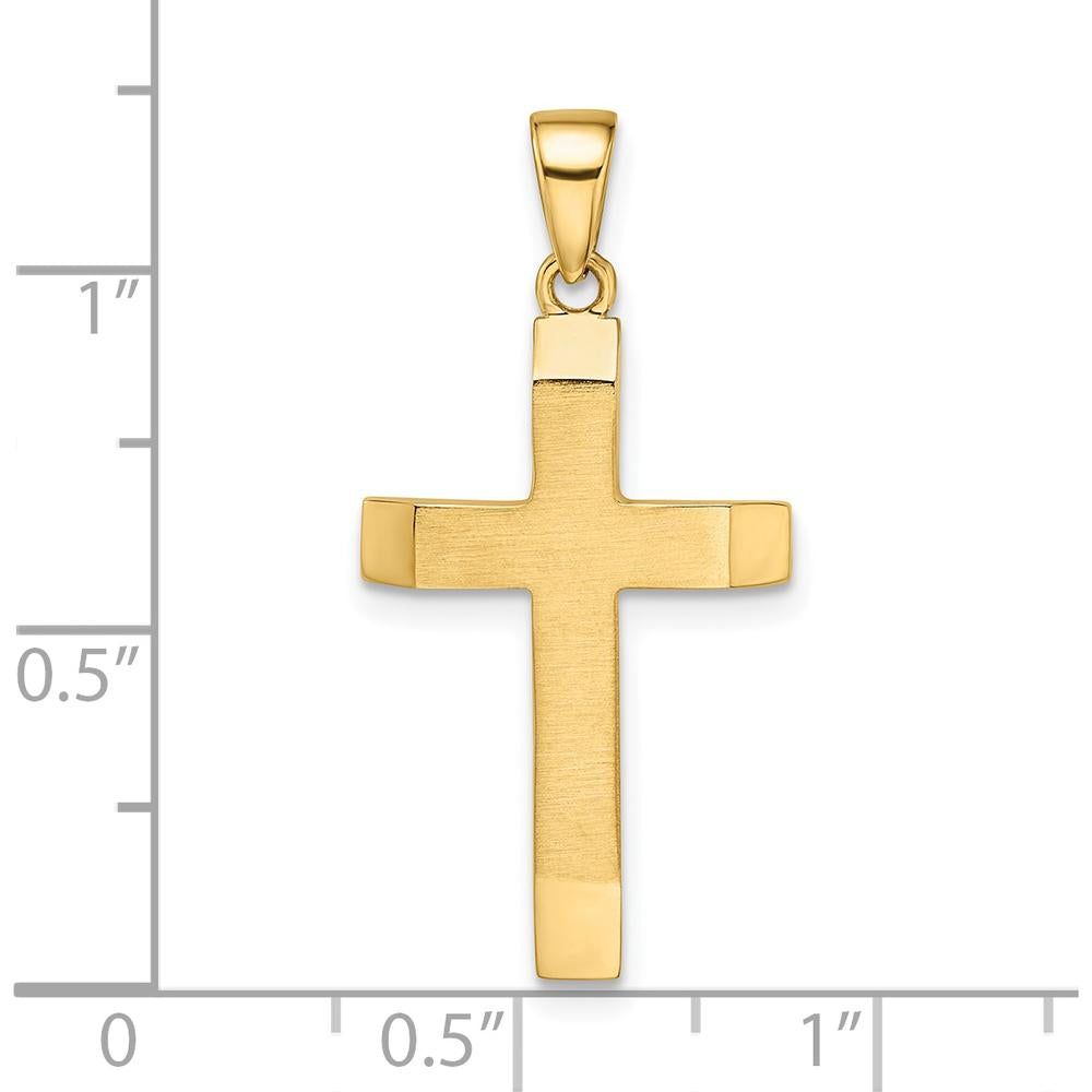 14K Yellow Gold Satin/Polished Beveled Medium Latin Cross Pendant - 30mm Length by Oro Pregiato
