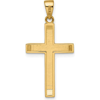 14K Yellow Gold Satin/Polished Beveled Medium Latin Cross Pendant - 30mm Length by Oro Pregiato
