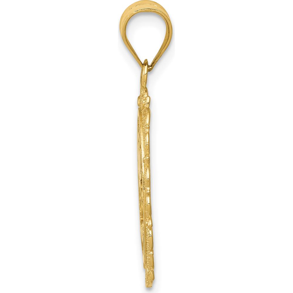 14K Yellow Gold Satin Polished Cancer Zodiac Pendant with Textured Frame - 28mm by Oro Pregiato