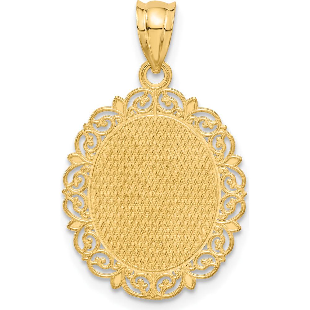 14K Yellow Gold Satin Polished Capricorn Zodiac Oval Pendant - 28mm by Oro Pregiato