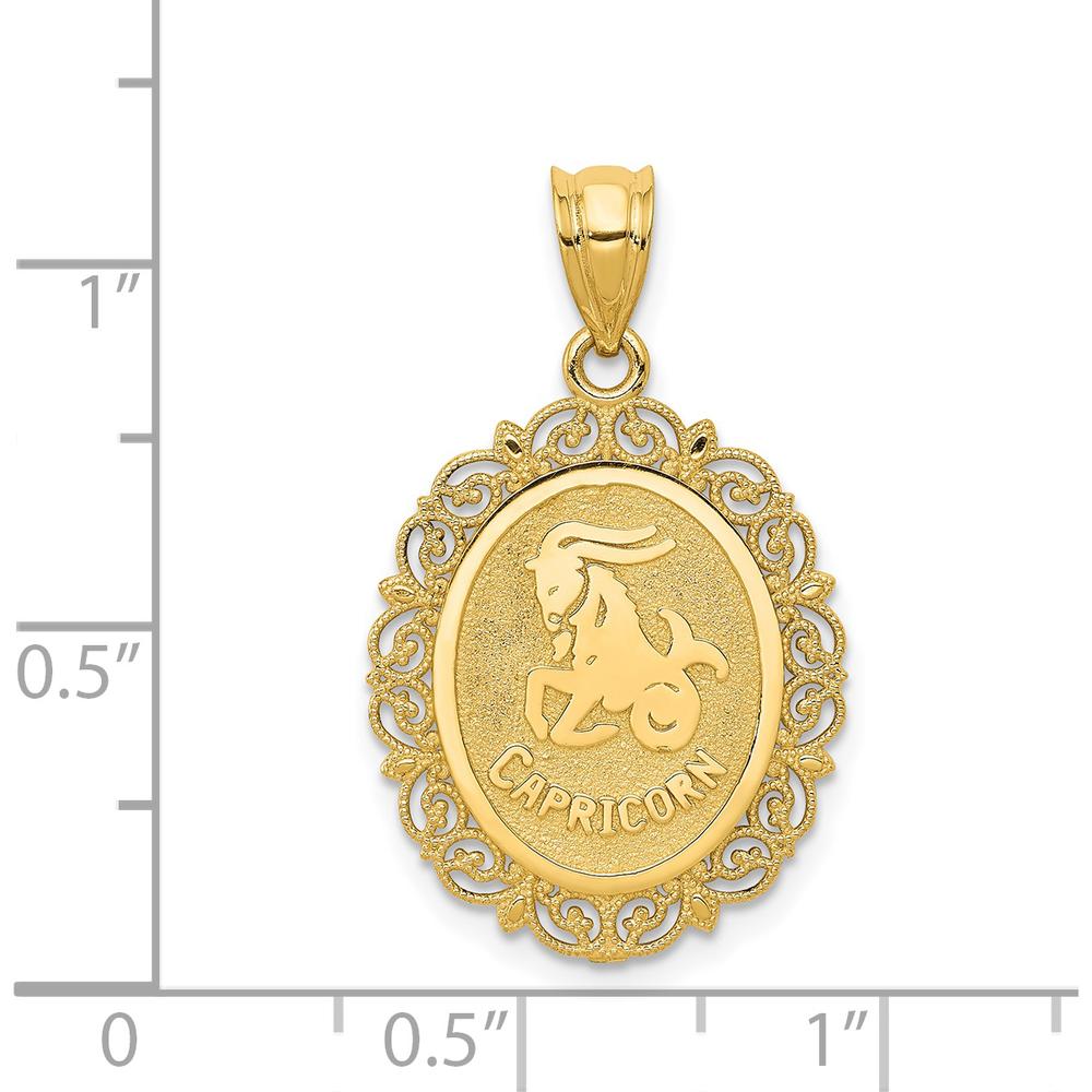 14K Yellow Gold Satin Polished Capricorn Zodiac Oval Pendant - 28mm by Oro Pregiato