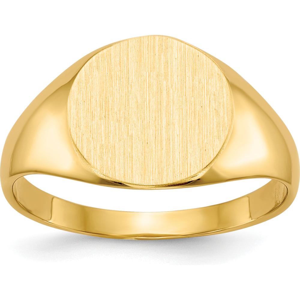 14K Yellow Gold Satin Polished Closed Back Signet Ring - 9.5x10.0mm Top Size by 0