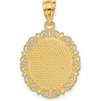 14K Yellow Gold Satin Polished Pisces Zodiac Oval Pendant with Textured Detail by Oro Pregiato