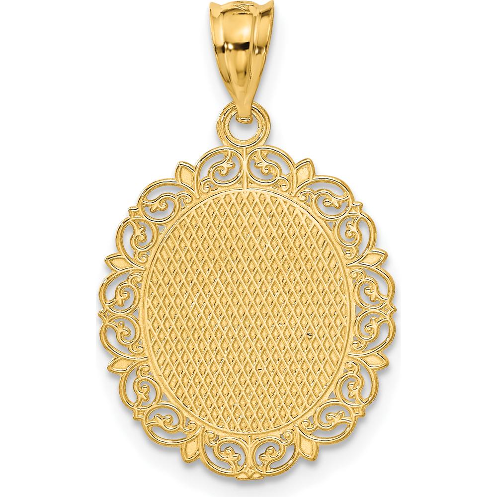 14K Yellow Gold Satin Polished Pisces Zodiac Oval Pendant with Textured Detail by Oro Pregiato